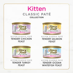 Fancy Feast Tender Chicken kitten bowl promotes appetite-friendly meals with soft pate.