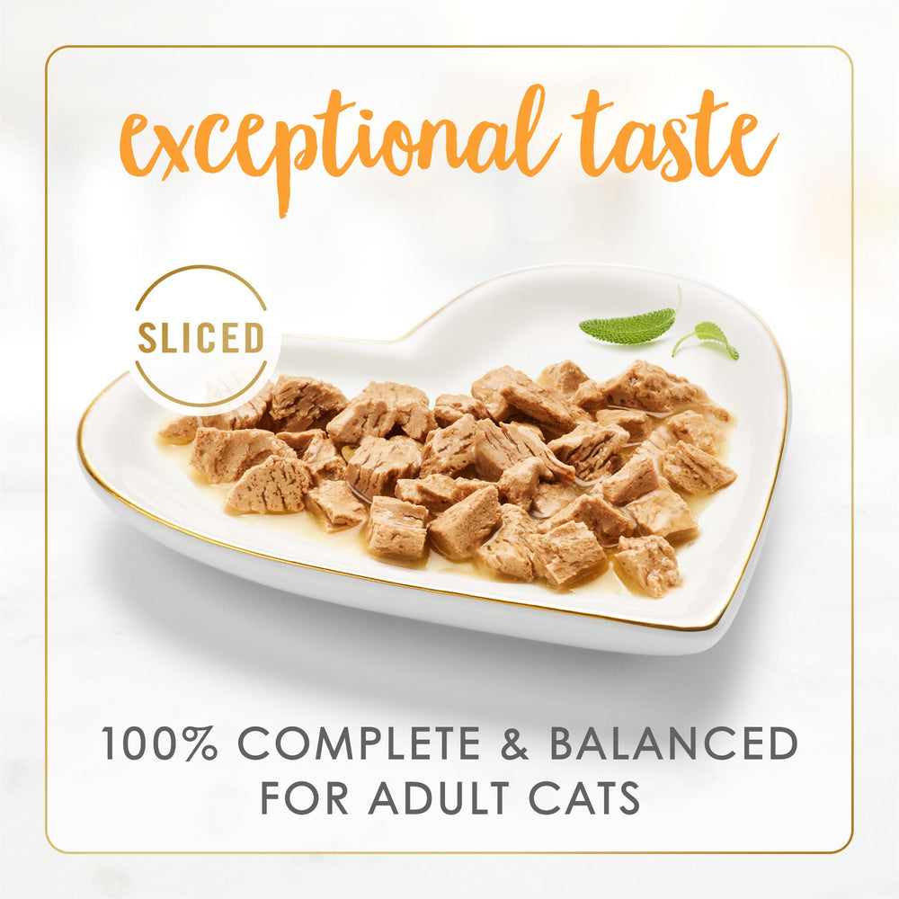 Fancy Feast tender-turkey-slices-closeup highlights easy-to-chew texture cats can enjoy