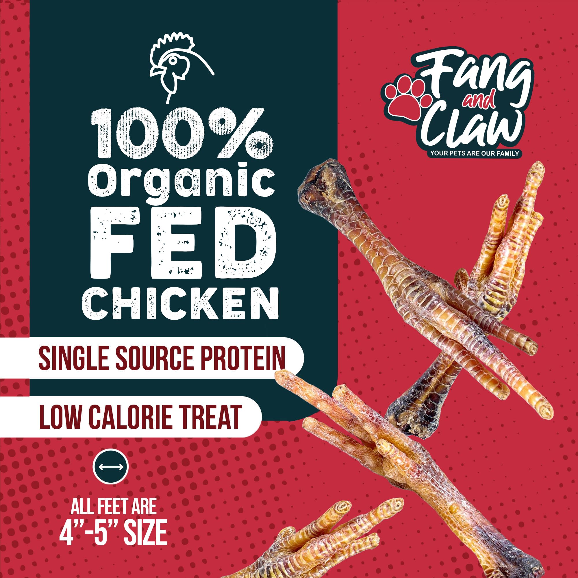 Fang and Claw digestible chicken feet close-up highlighting easy chewing.