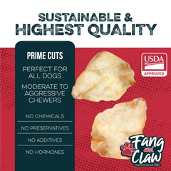 Fang & Claw Water Buffalo Ears from grass-fed sources offer a natural protein chew.