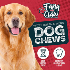 Fang and Claw buffalo horn dog chew without rawhide, a natural, simple ingredient.