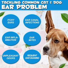 FANGCUN dog ear infection drops label closeup highlights clear ingredients for sensitive pets.