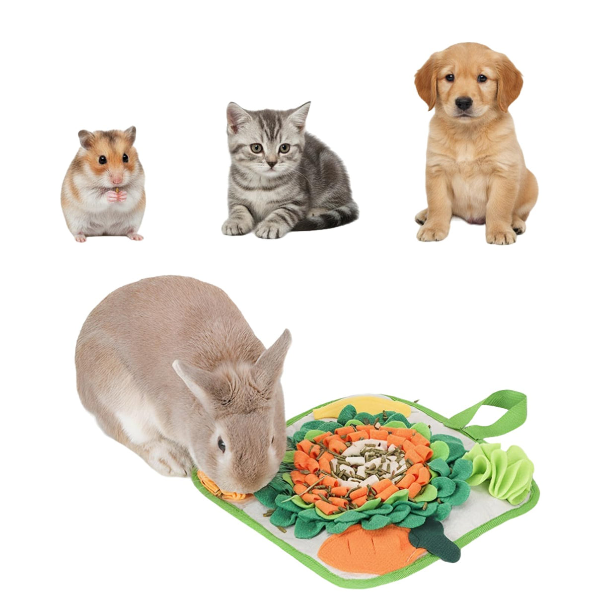 Fanlahmtasy rabbit-foraging-mat flatlay promoting mental stimulation and interactive play
