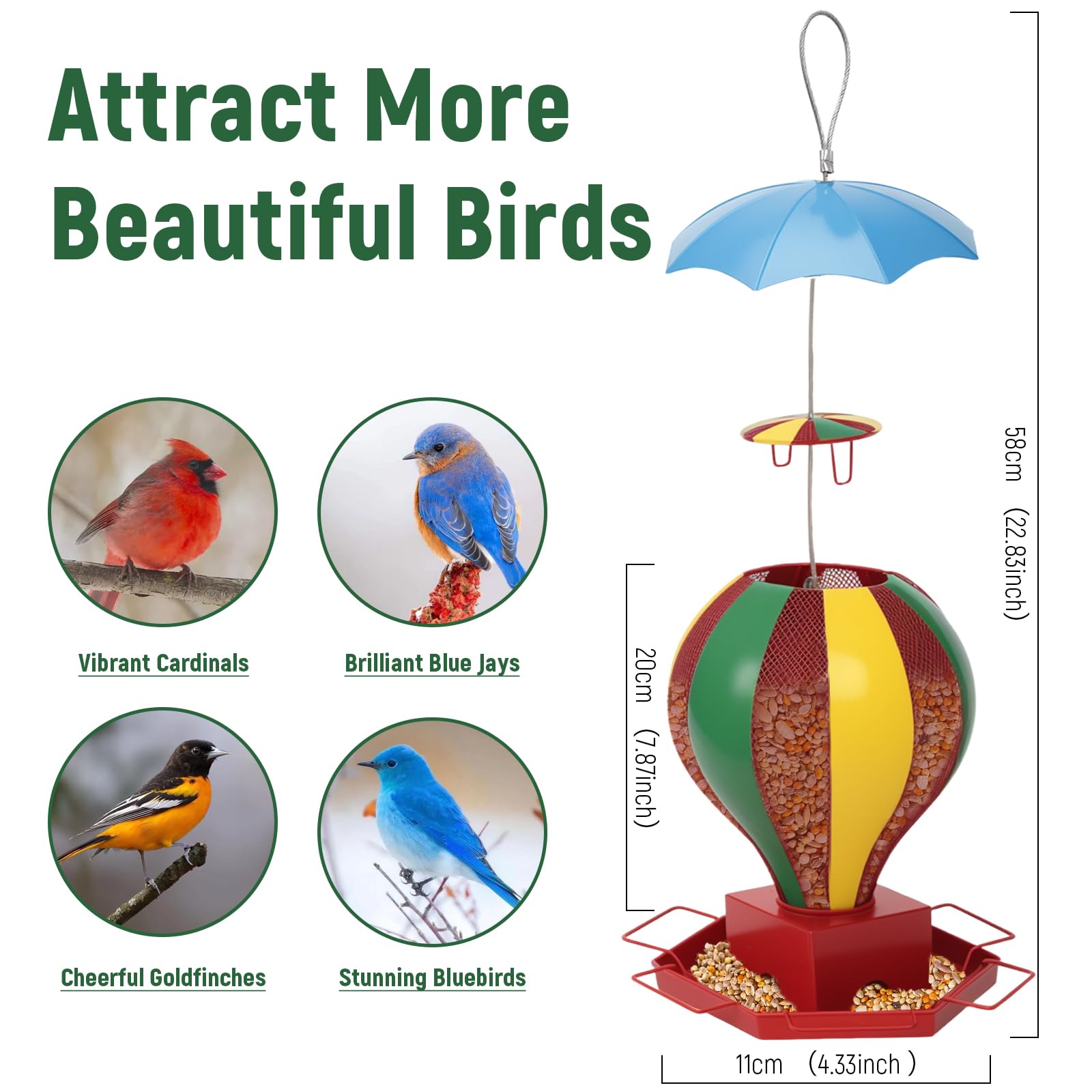 Fanosy bird feeder outdoors slippery-dome top deters squirrels during feeding