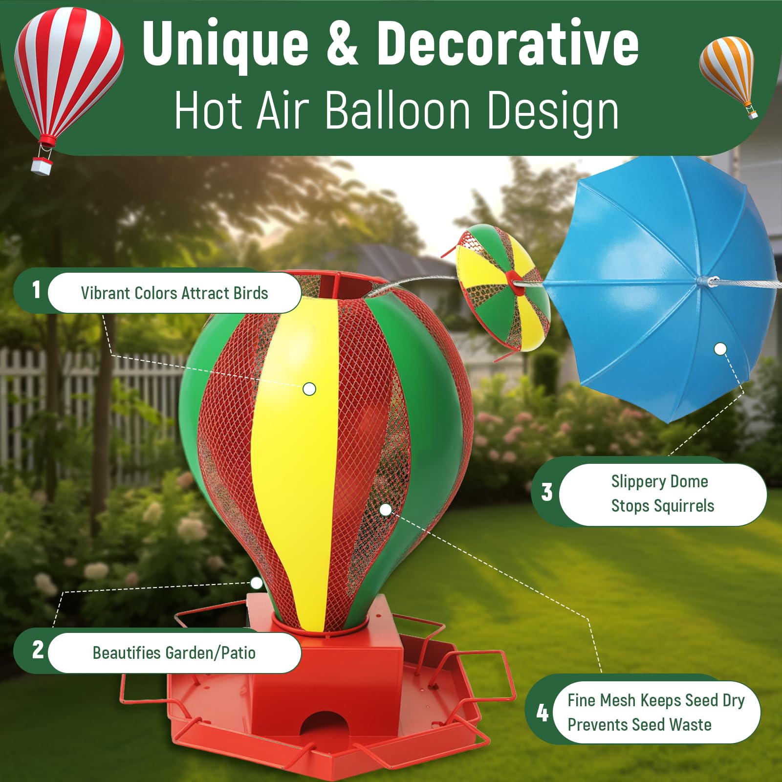 Fanosy bird feeder outdoors mesh bottom keeps seed dry and waste low