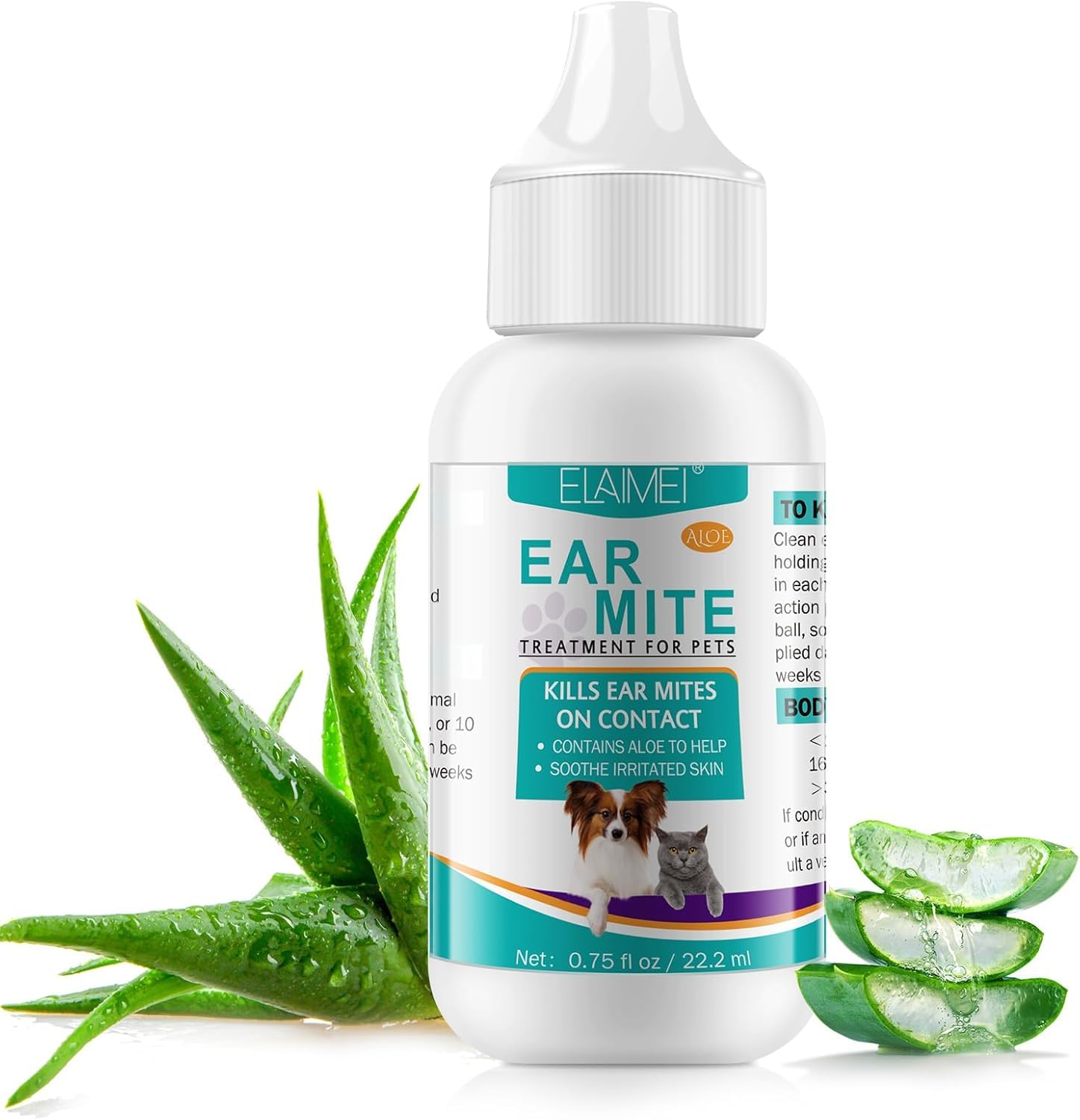 Fanshi ear-cleaning-drops-bottle shows gentle cleansing with calming aloe for pets