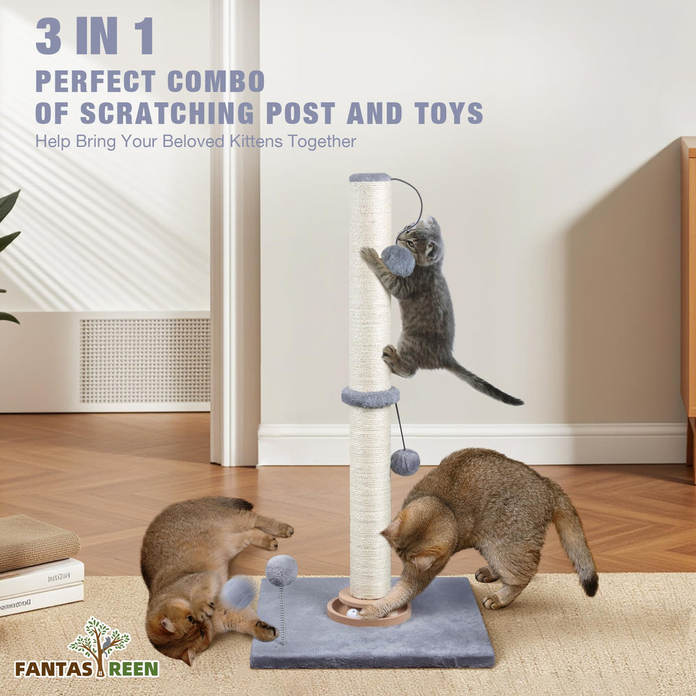 Fantasreen 31in cat scratch post assembly in living room shows quick, beginner-friendly setup.
