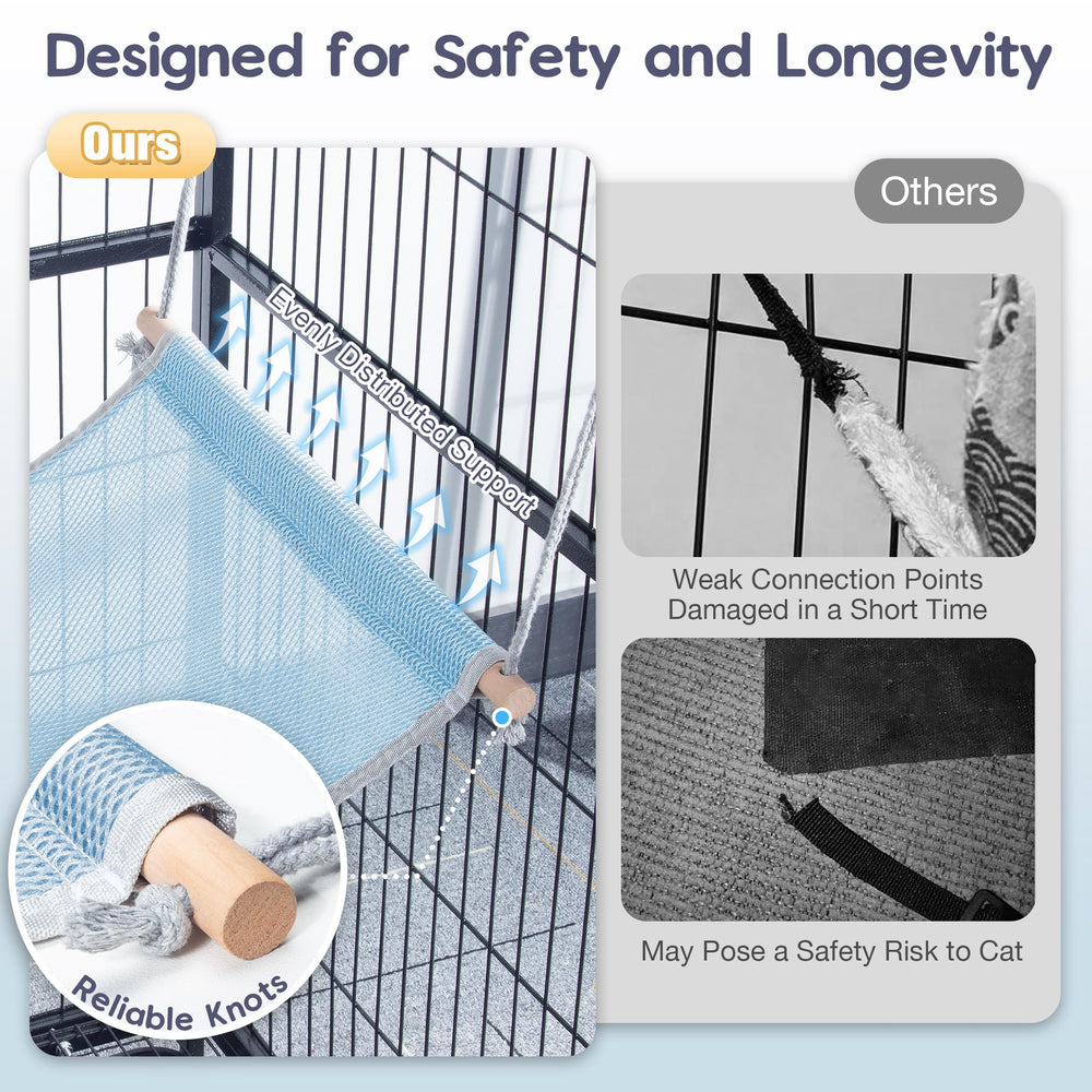 Fantasreen cat hammock cage hanging setup shows easy attachment for cages or carriers