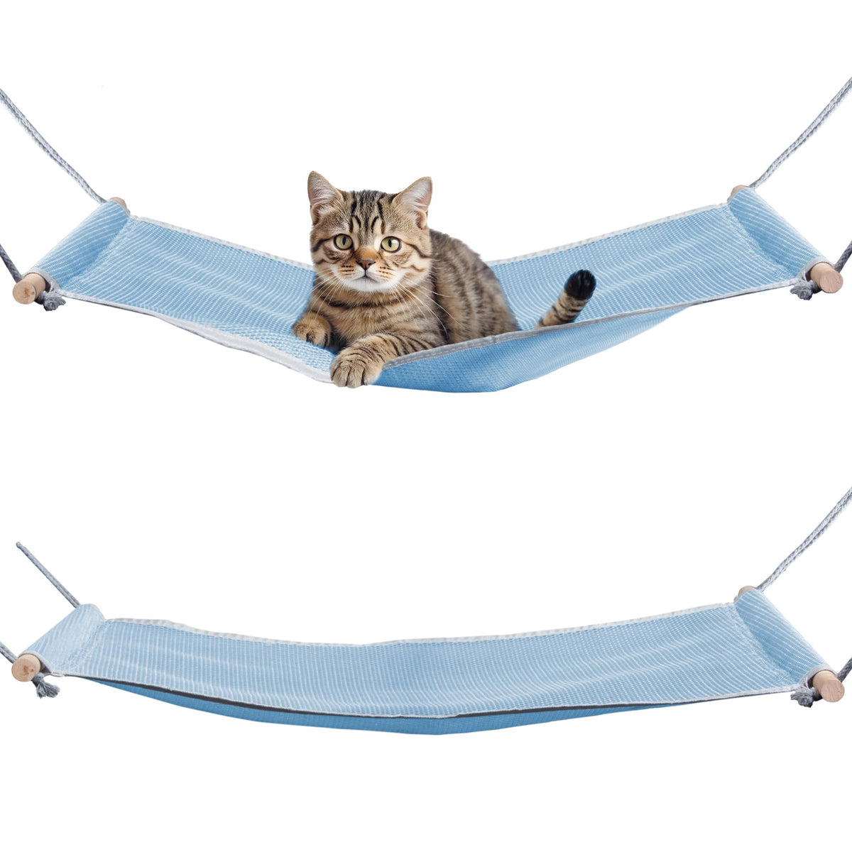 Fantasreen cat hammock wooden rods closeup highlighting sturdy support for comfy naps