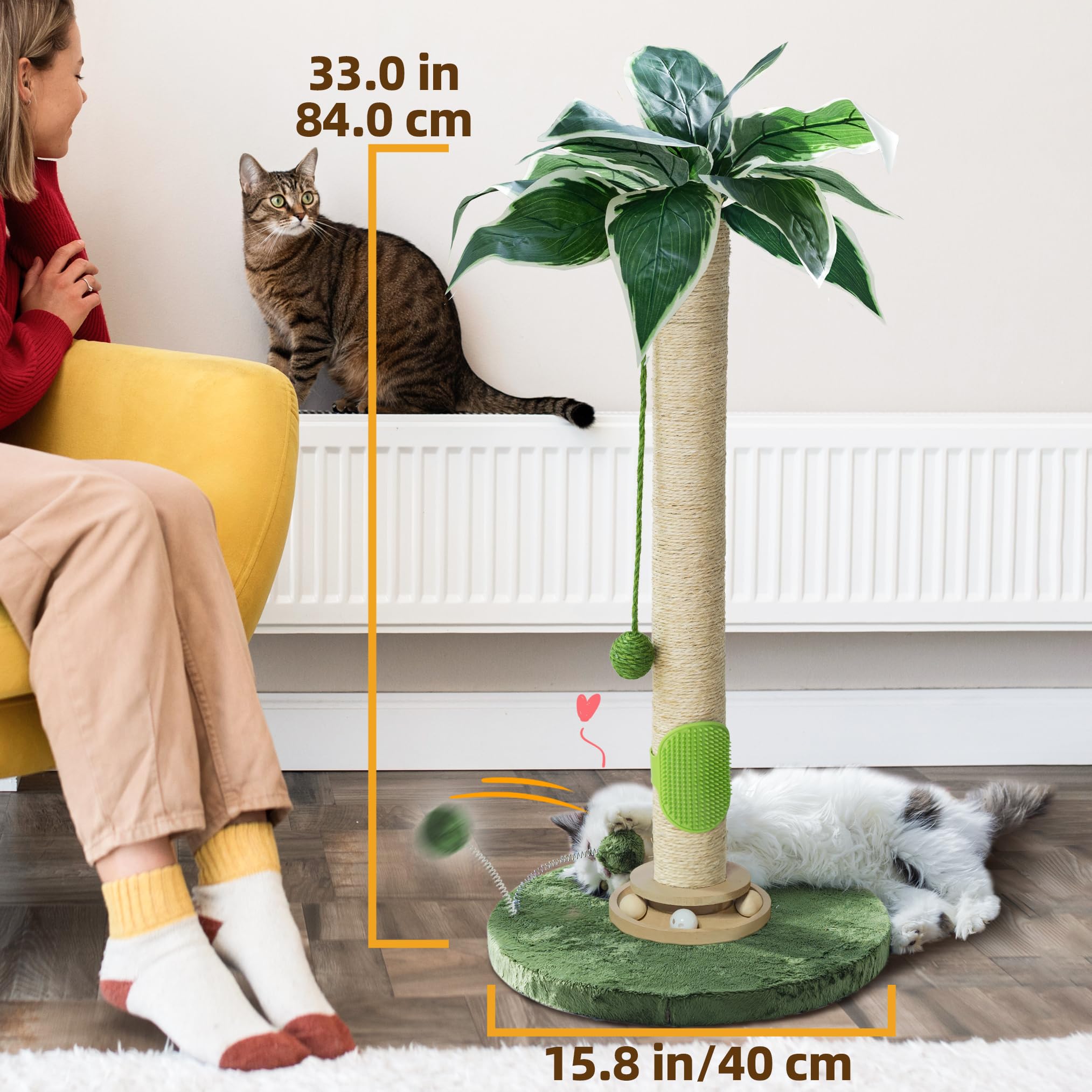 Fantasreen cat scratching post heavy base reduces wobble during play.