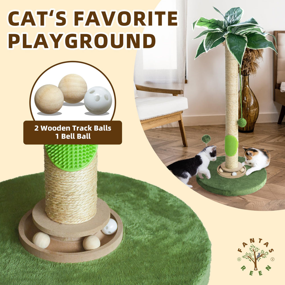 Fantasreen cat scratching post natural sisal wrap offers a durable scratching surface.