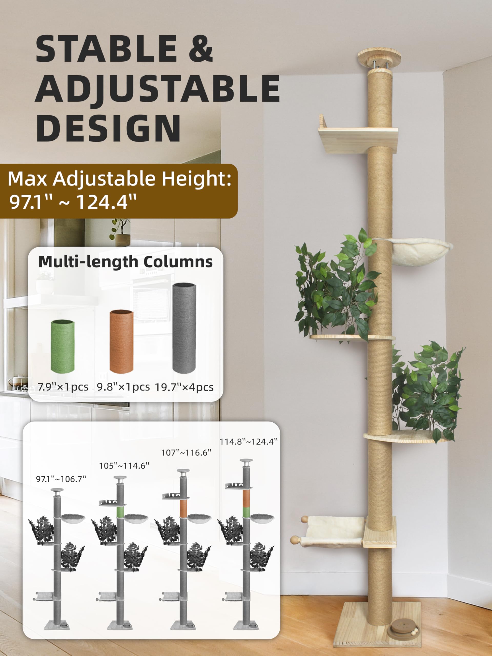 Fantasreen cat tree adjustable height rail fits different ceiling heights