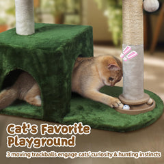 Fantasreen cat tree condo provides a secure retreat for naps.