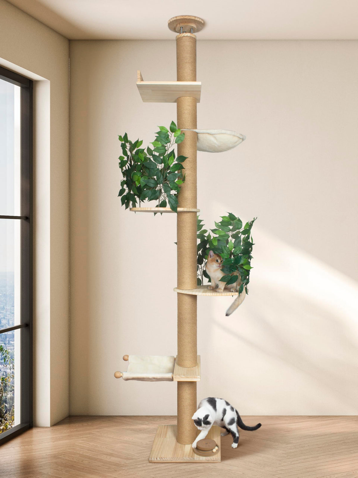 Fantasreen cat tree floor-to-ceiling base offers sturdy tall-play stability