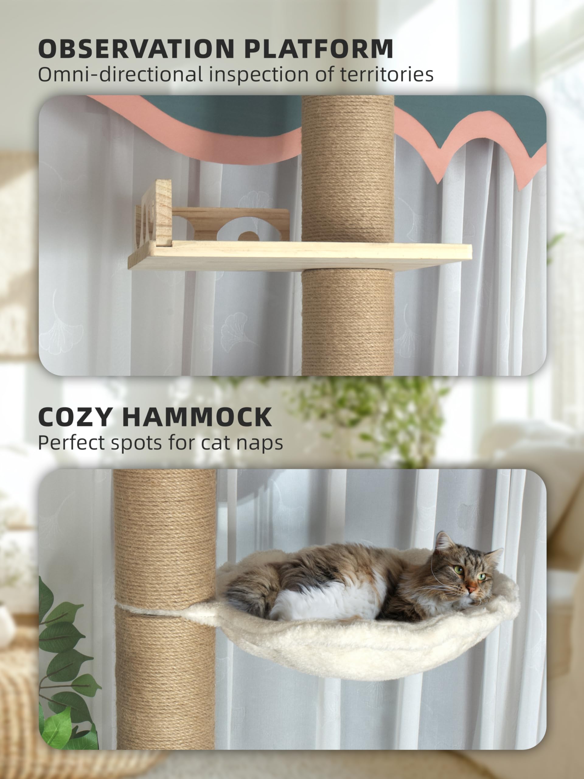 Fantasreen cat tree multi-level platforms and hammocks for shared play