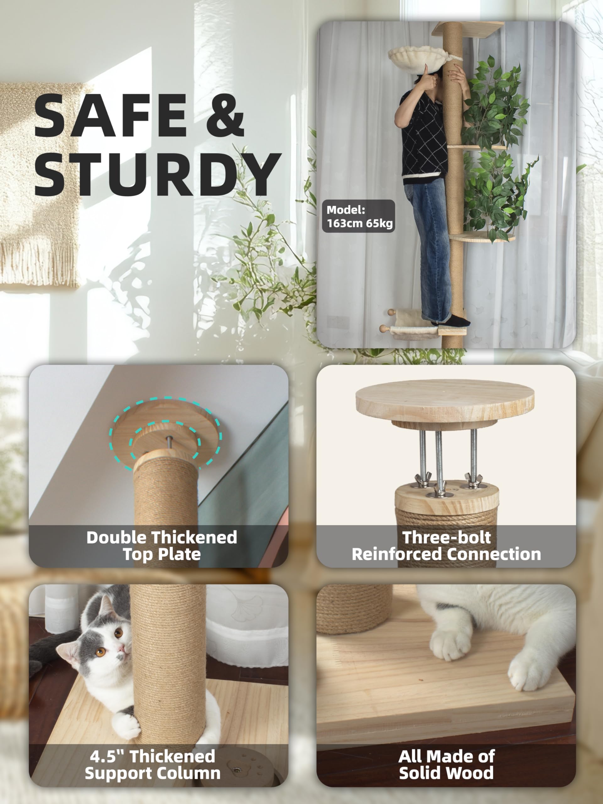 Fantasreen cat tree thick 4-5 inch posts provide solid climbing support