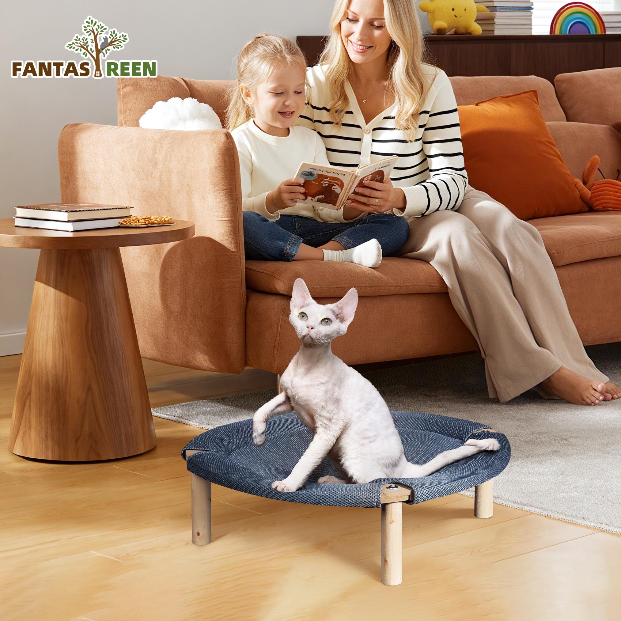 Fantasreen grey round-type pet bed fits cats, small dogs, rabbits up to 33 lbs.