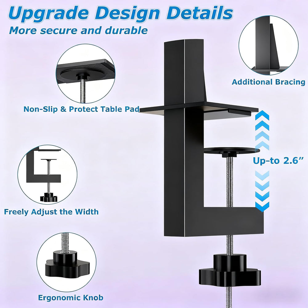 FANXSVL heavy duty clamp anchors securely to tabletops up to 1.6 inches thick