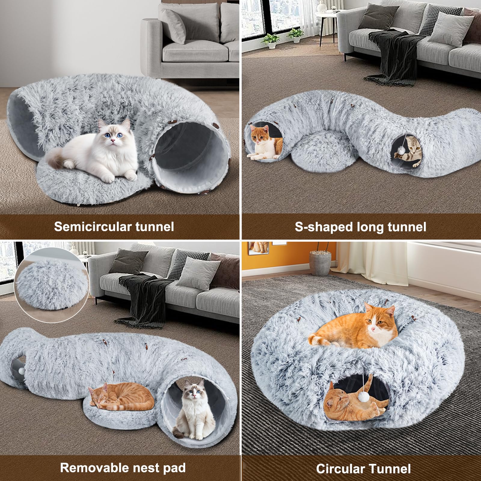 Farhming cat tunnel donut nap offers plush warmth for lounging and quick cat naps.