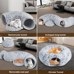 Farhming cat tunnel donut nap offers plush warmth for lounging and quick cat naps.
