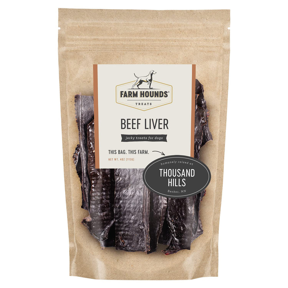 Farm Hounds beef liver bag label—USA-made quality for trusted dog treats