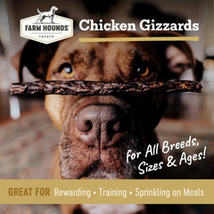 Farm Hounds chicken gizzards pack side view showing convenient 4 oz size.