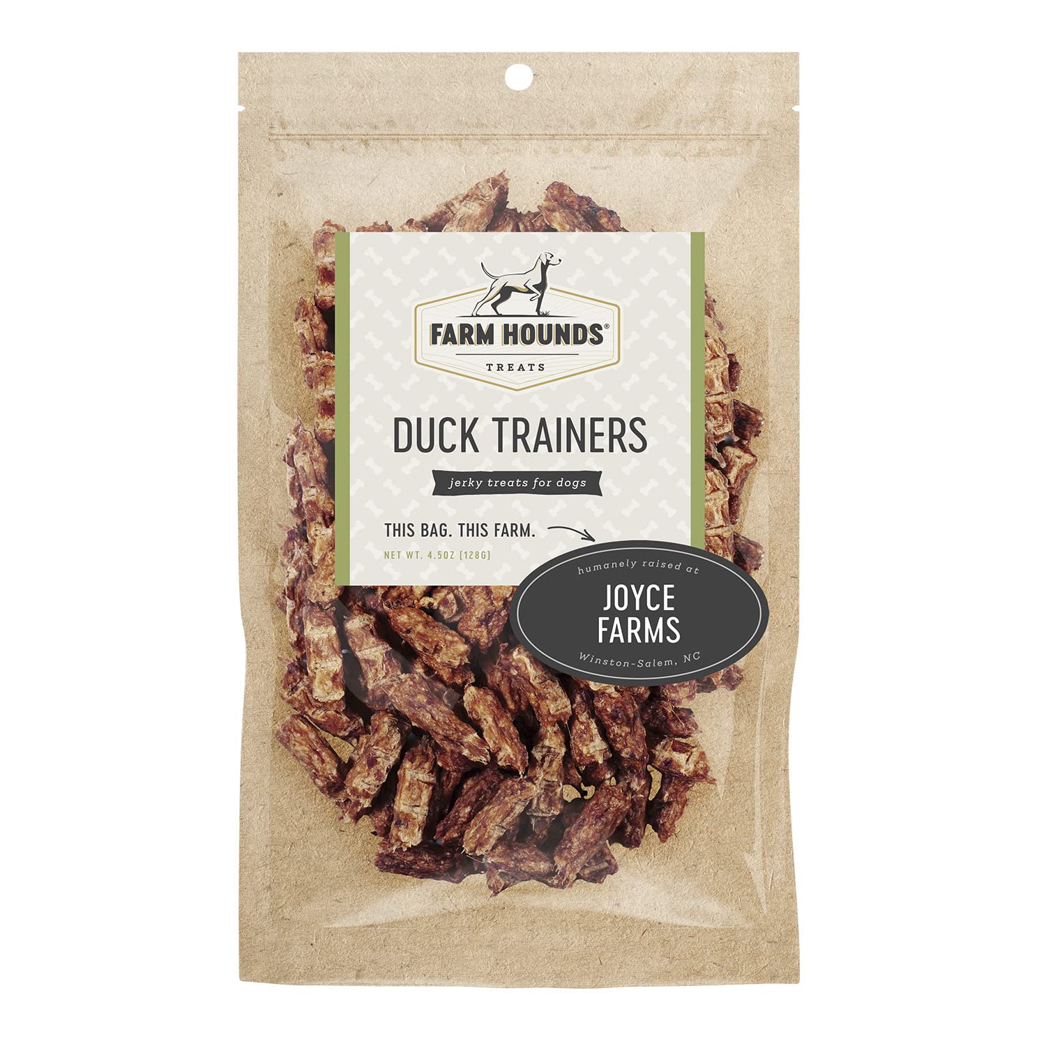 Farm Hounds Duck Trainers pack closeup, easy-break training rewards for dogs.