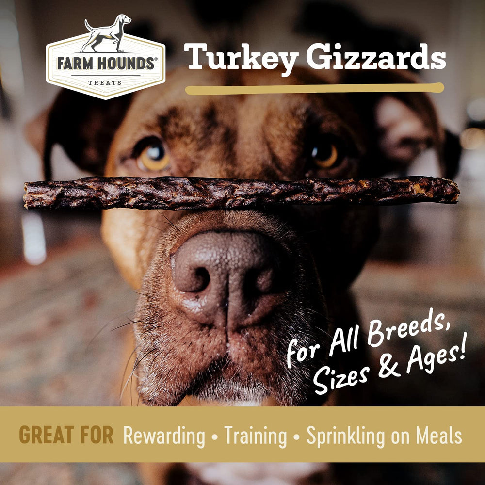 Farm Hounds turkey gizzards break-to-size sticks, convenient bite-sized training rewards.