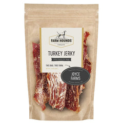 Farm Hounds Turkey Jerky packaging highlights USA-sourced meat and farm transparency for informed treats.