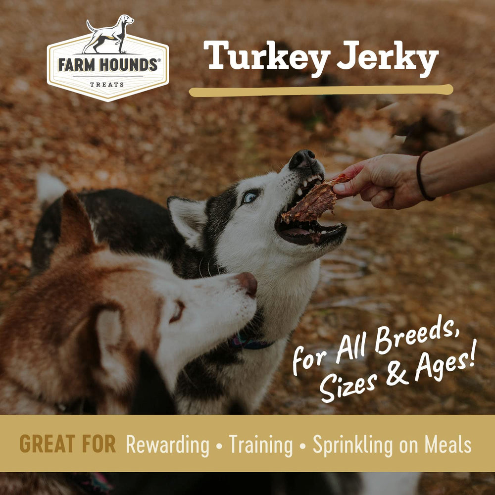 Farm Hounds turkey jerky two-pack backside highlights humanely raised ingredients