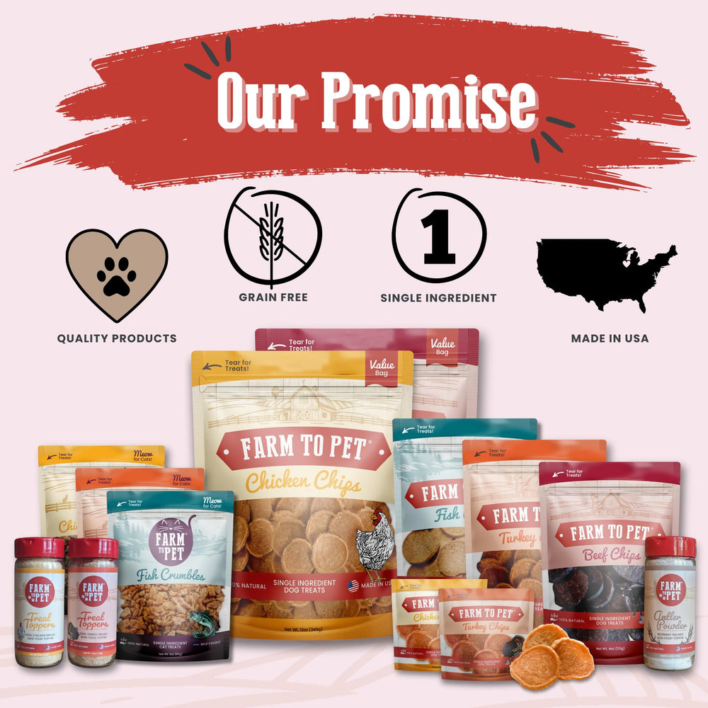 Farm To Pet treats suit all breeds and puppies for healthy snacking.