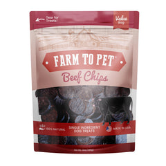 Farm To Pet beef chips 12 oz bag — crunchy, training-friendly single-ingredient treats.