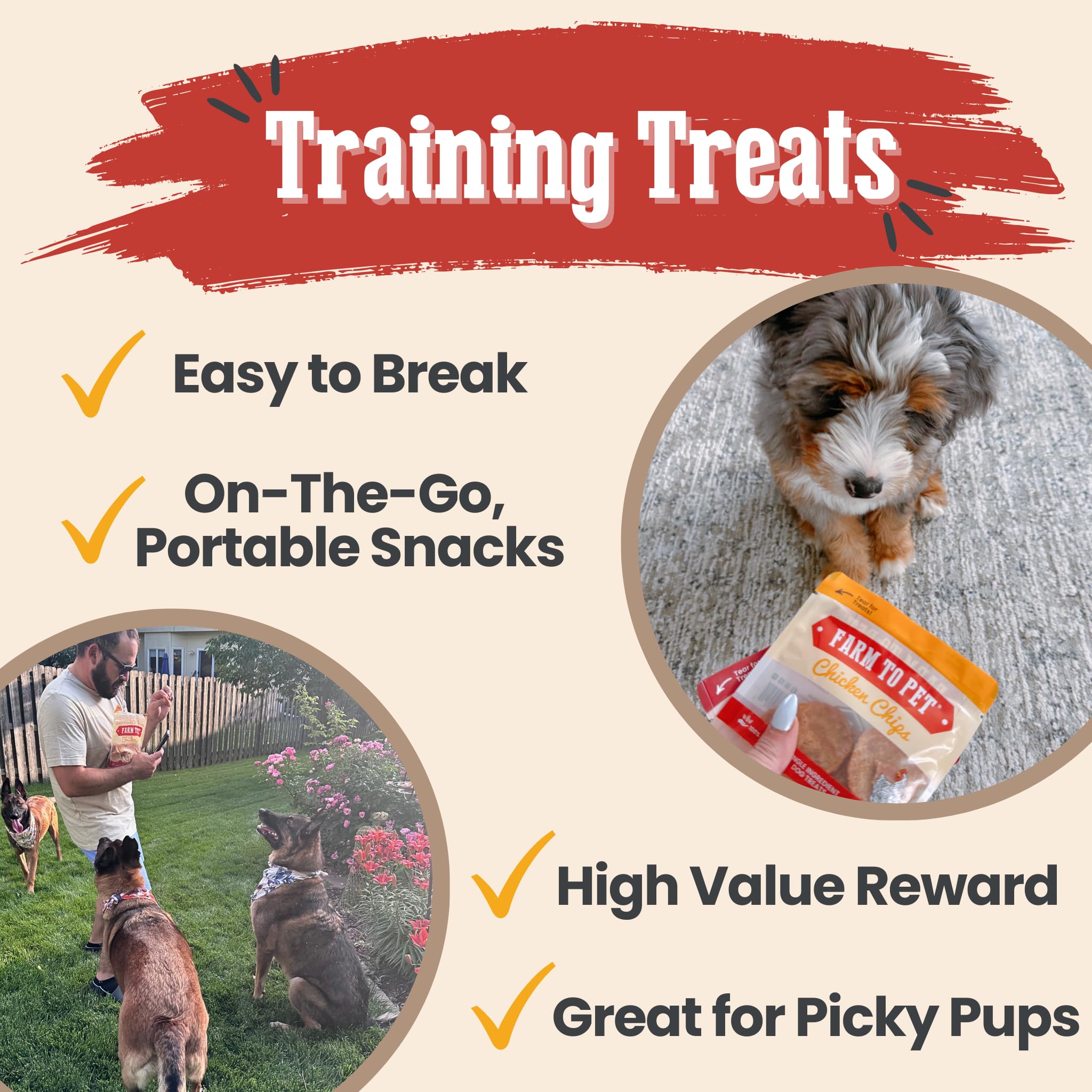 Farm To Pet chicken-treats-dog-training-single-ingredient provides real protein for rewards.