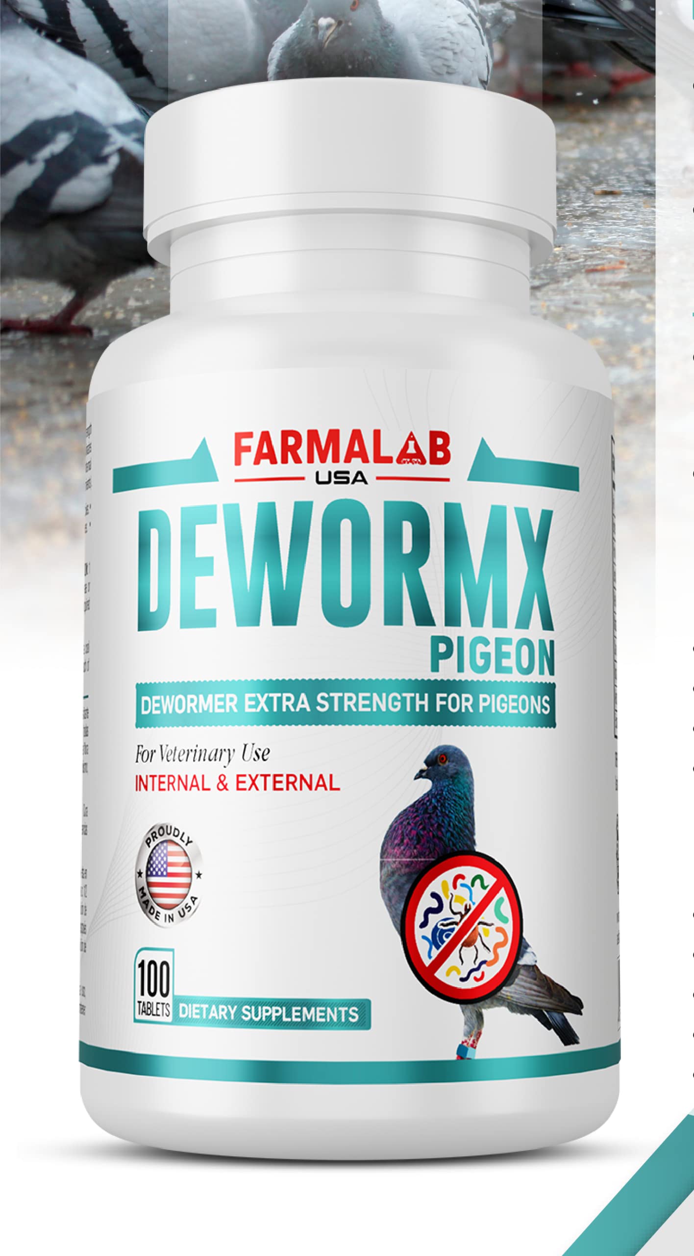 Farmalab Natural Dewormer 100-tabs packaging for poultry care