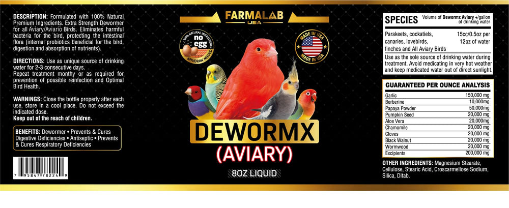 Farmalab Natural Dewormer aviary-scene shows a calm, healthy-feeling flock.