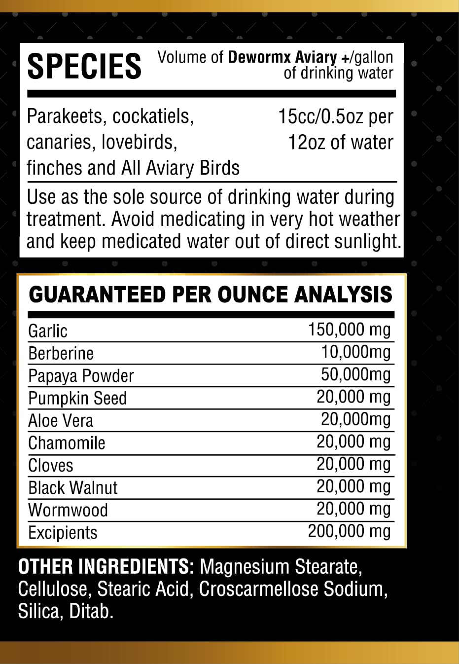 Farmalab Natural Dewormer closeup emphasizes a natural formula for birds.
