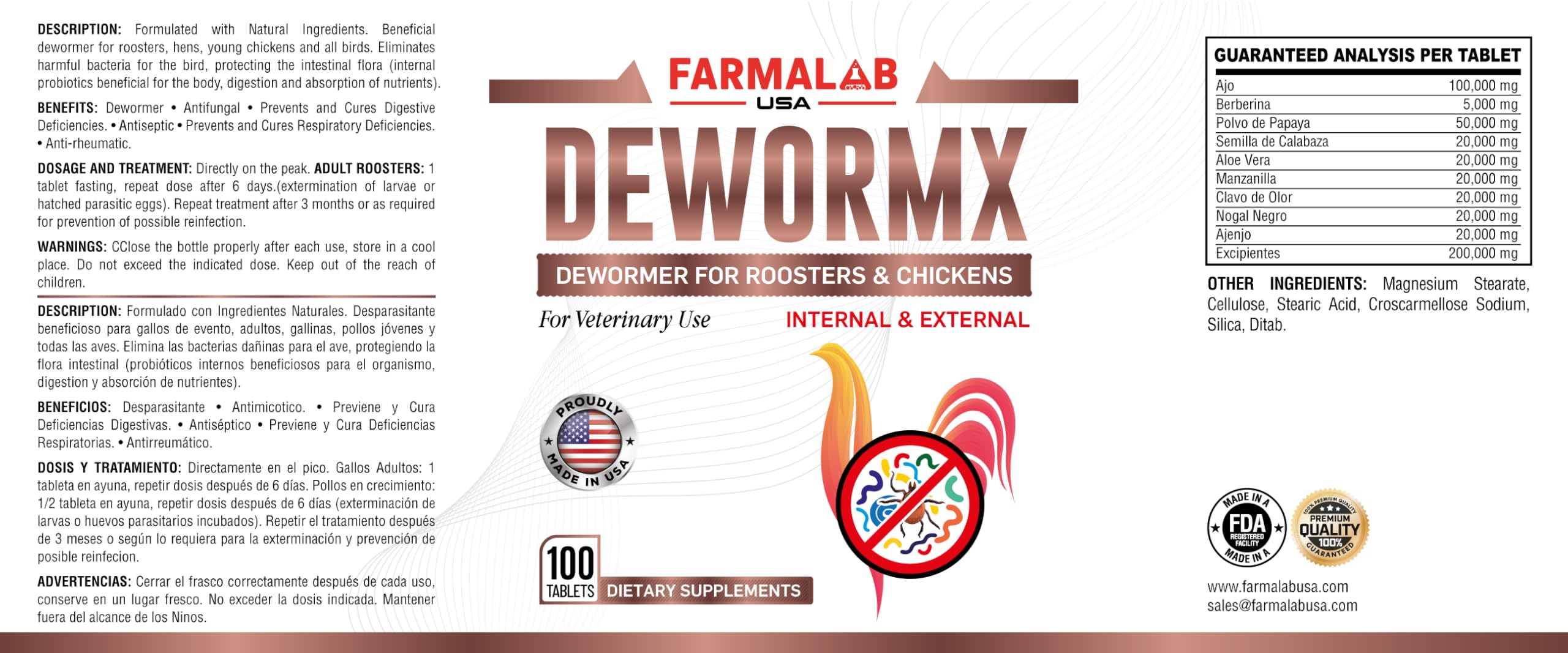 Farmalab Natural Dewormer addresses internal and external needs in poultry.