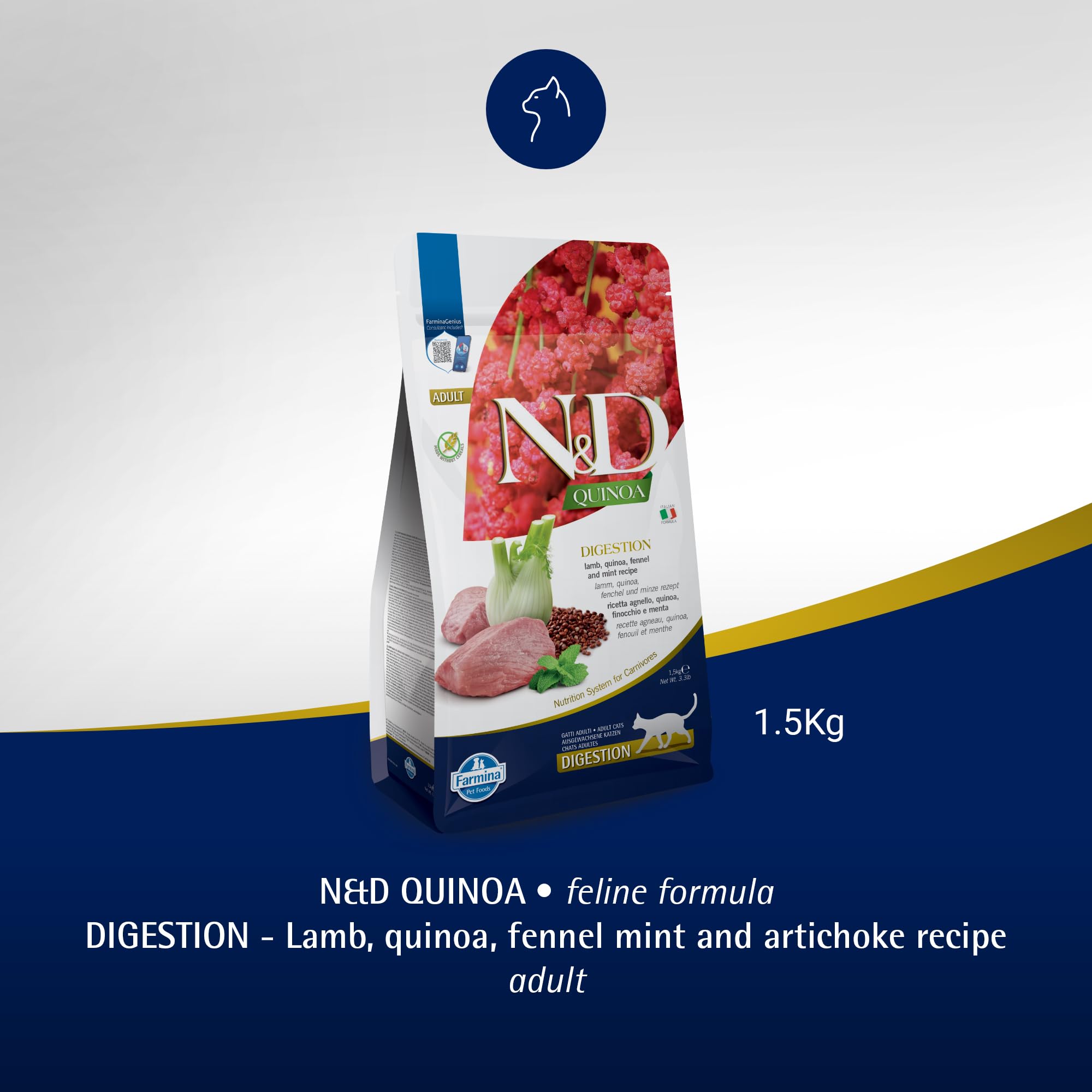 Lamb-quinoa pieces observed in Farmina N&D kibble mix.