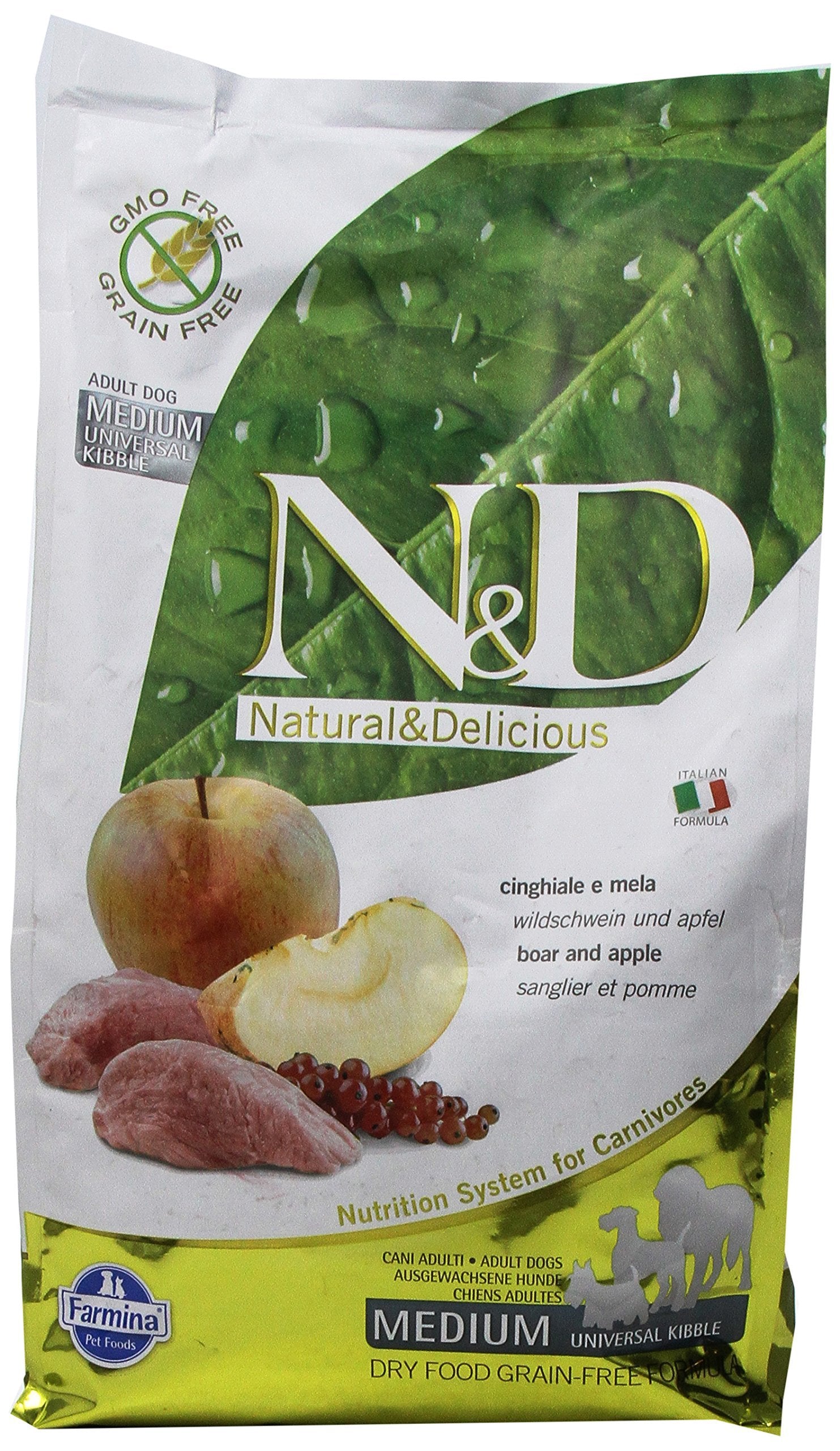 Farmina Wild Boar dry dog food bag with grain-free nutrition for all life stages.