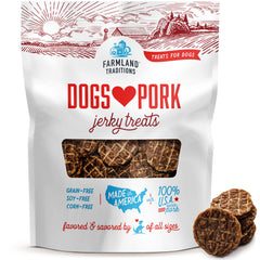 Farmland Traditions filler-free pork jerky 5oz hero — premium ingredients for dogs.