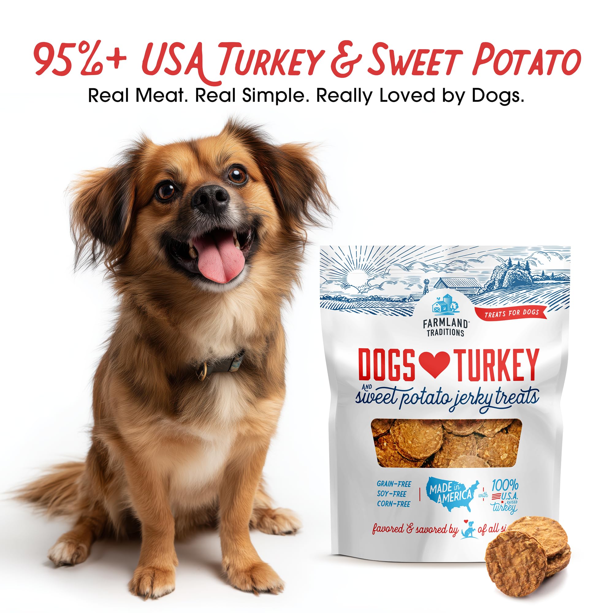 Farmland Traditions jerky-pieces-closeup reveals grain-free, high-fiber rewards.