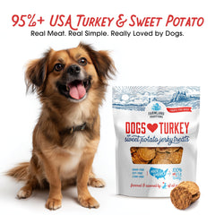 Farmland Traditions jerky-pieces-closeup reveals grain-free, high-fiber rewards.
