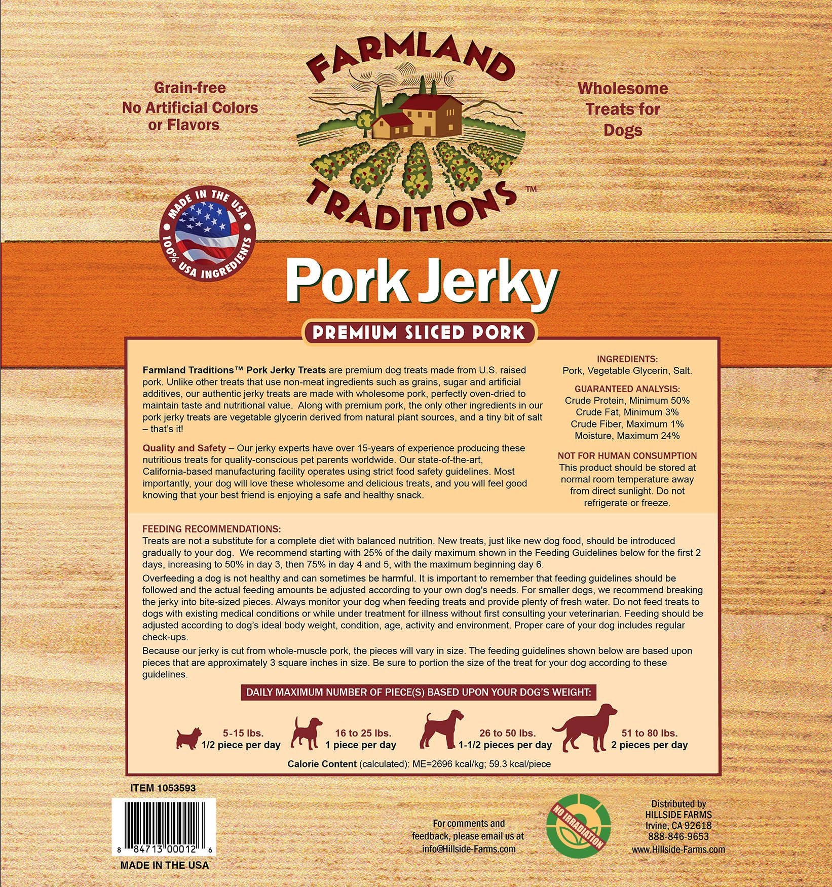 Farmland Traditions pork jerky close-up highlighting savory aroma dogs crave during training.