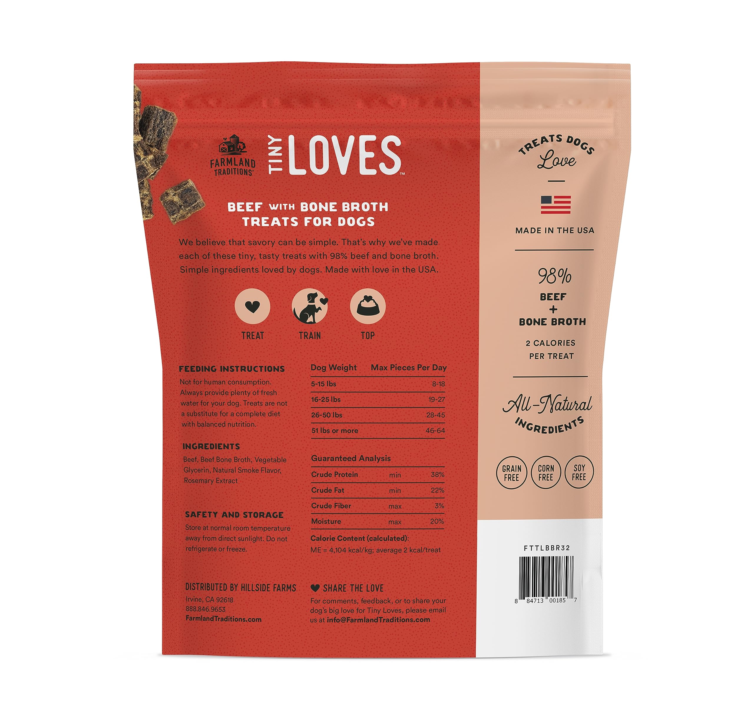 Farmland Traditions Tiny Loves Jerky Trainer beef bites close-up, highlighting dehydrated flavor for rewards.