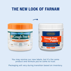 Farnam Cough Free pellets bottle side view to highlight packaging and dosage ease