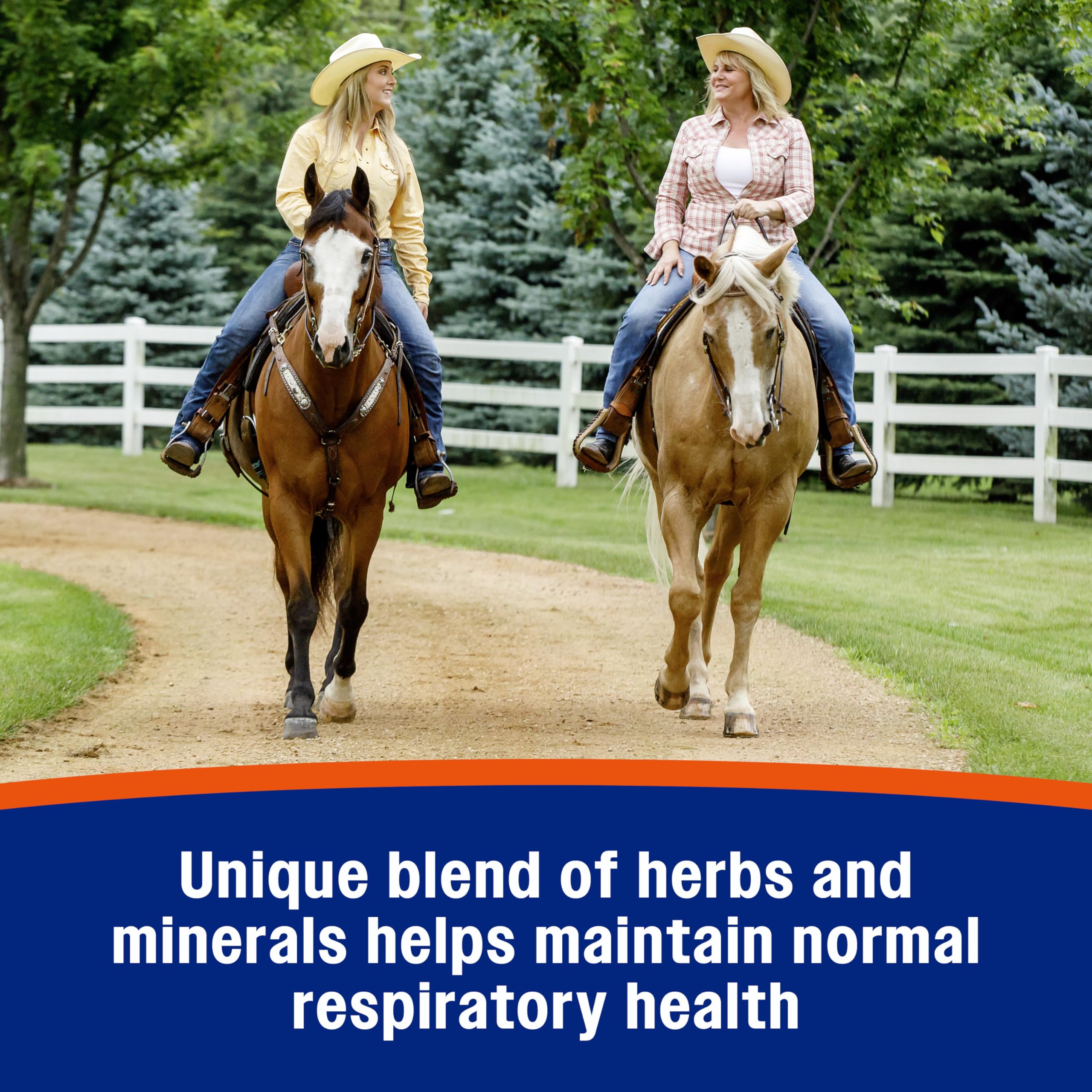 Farnam Cough Free horse eating image suggests acceptance and stress-free supplementation