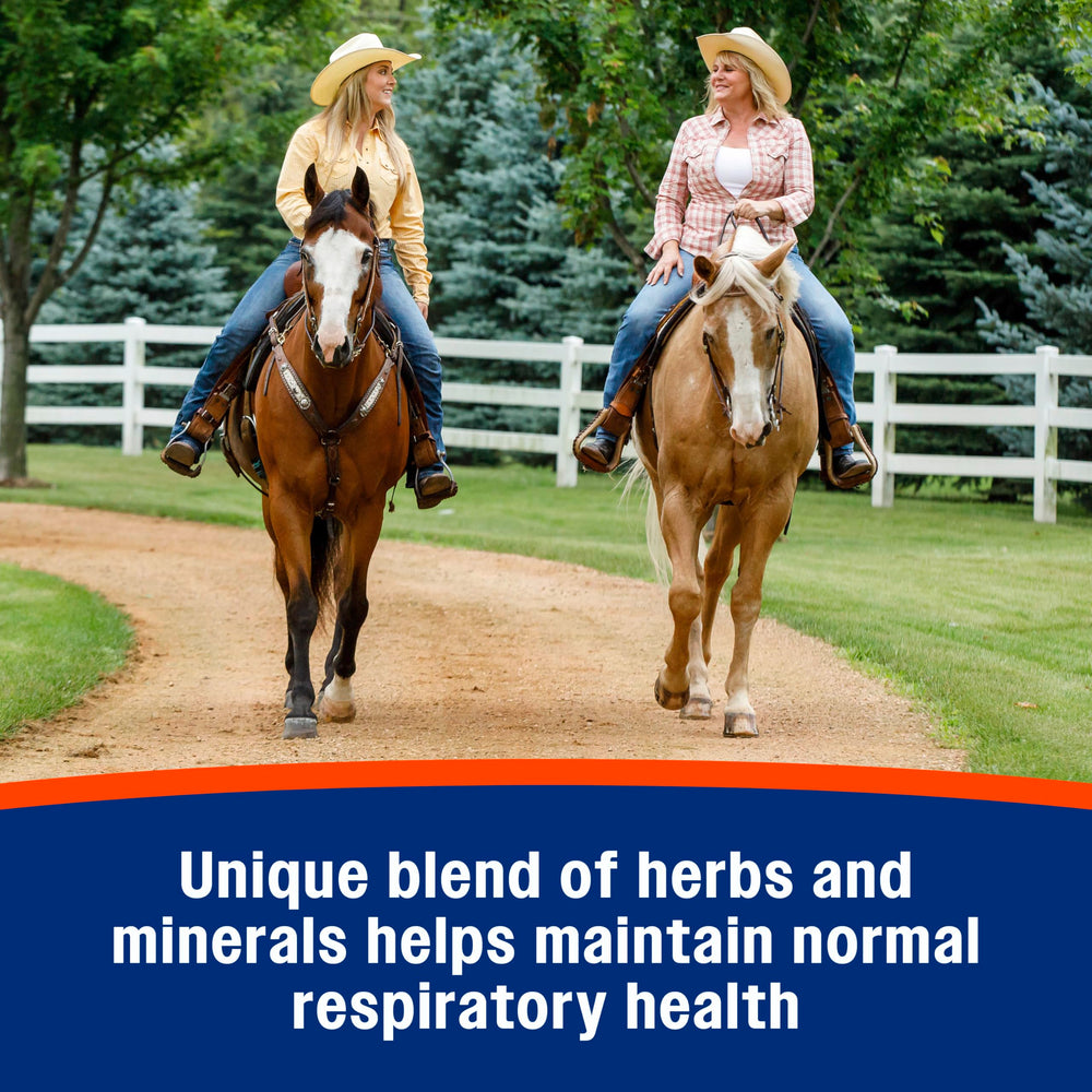 Farnam Cough Free horse eating image suggests acceptance and stress-free supplementation