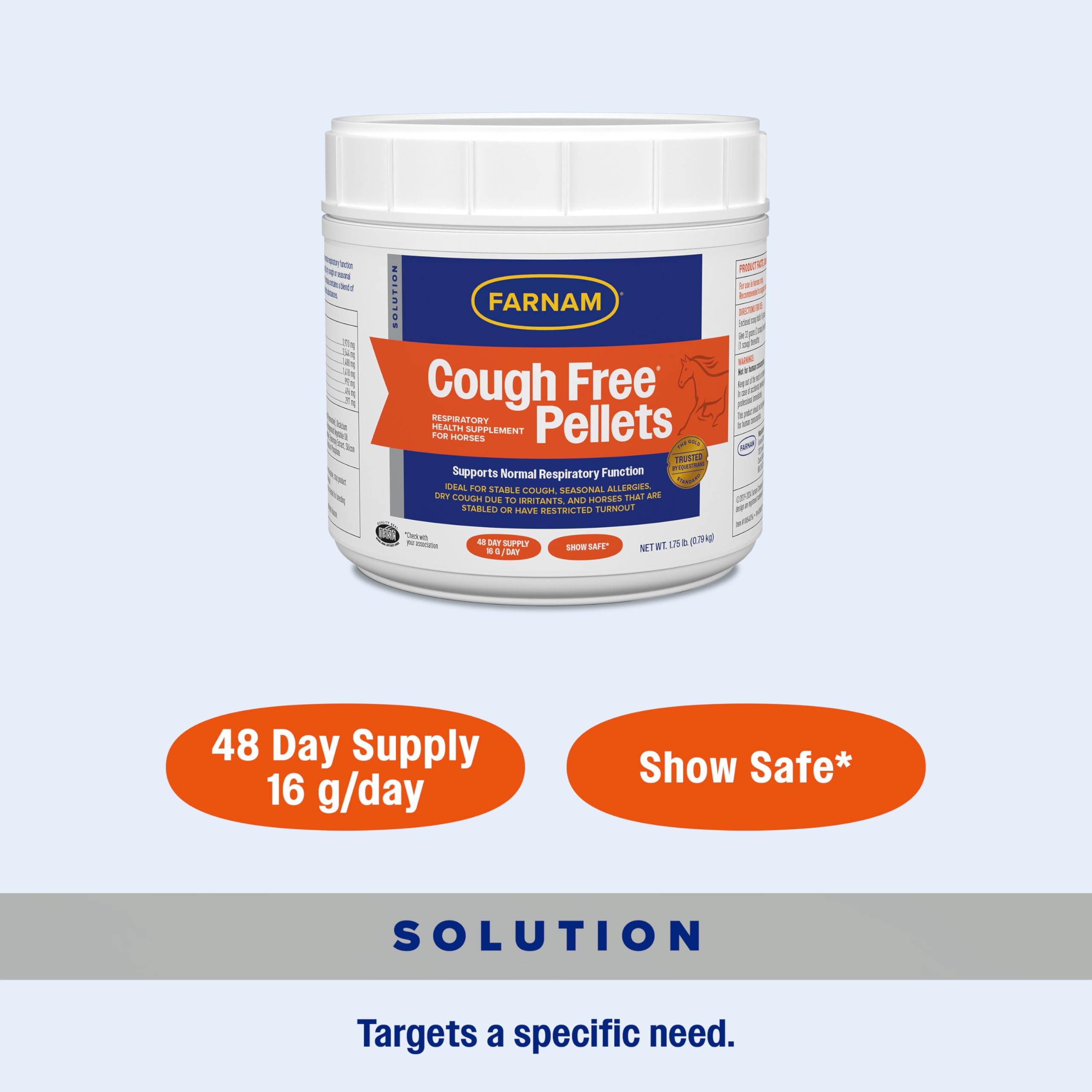 Farnam Cough Free show-safe badge indicating compliance with competition rules