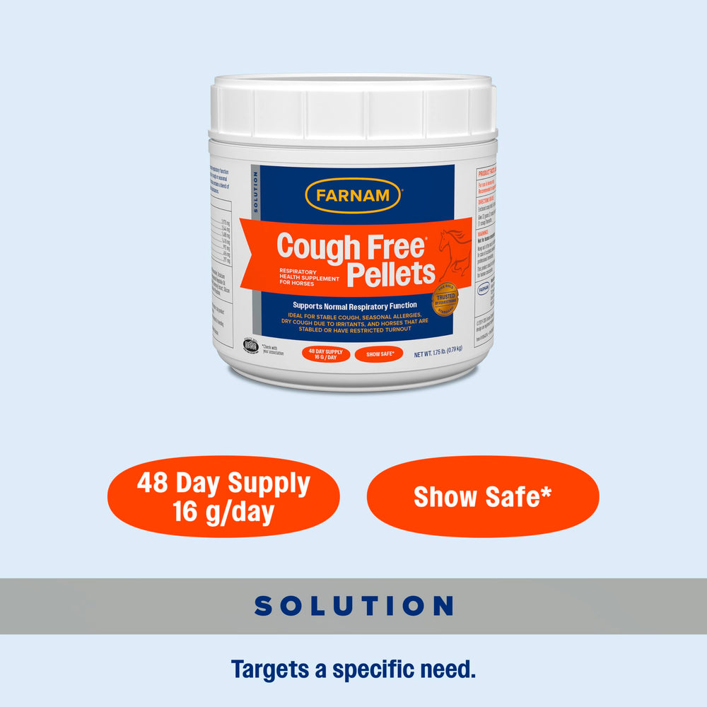 Farnam Cough Free show-safe badge indicating compliance with competition rules