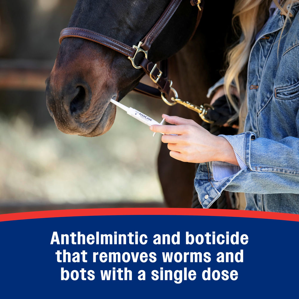 Farnam IverCare bottle and syringe ready for a 1,250-lb horse dose.
